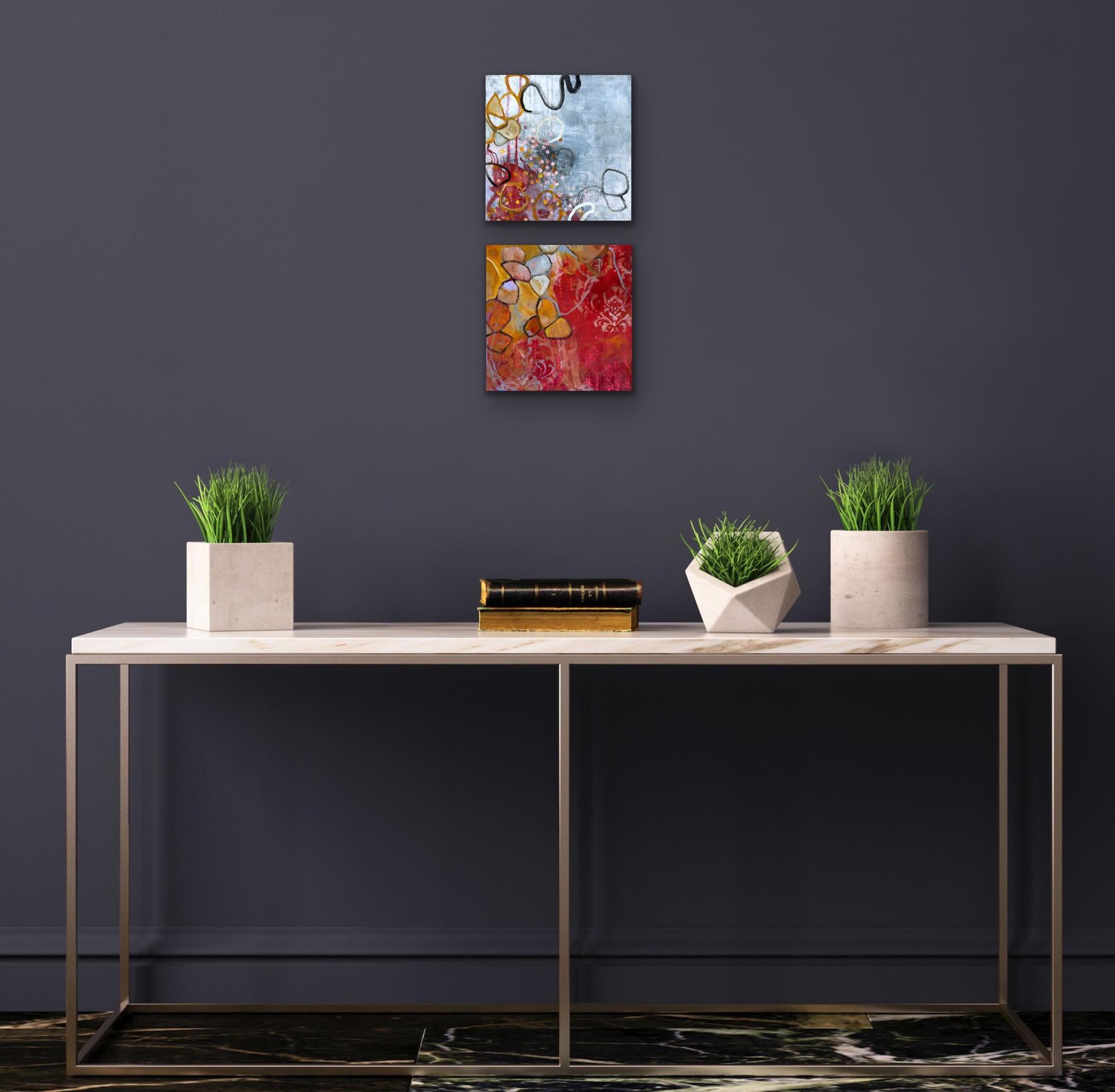 “water bearer”, Abstract, Blue, Red, Gold, Orange, Pink, Acrylic Painting, 2024 For Sale 7