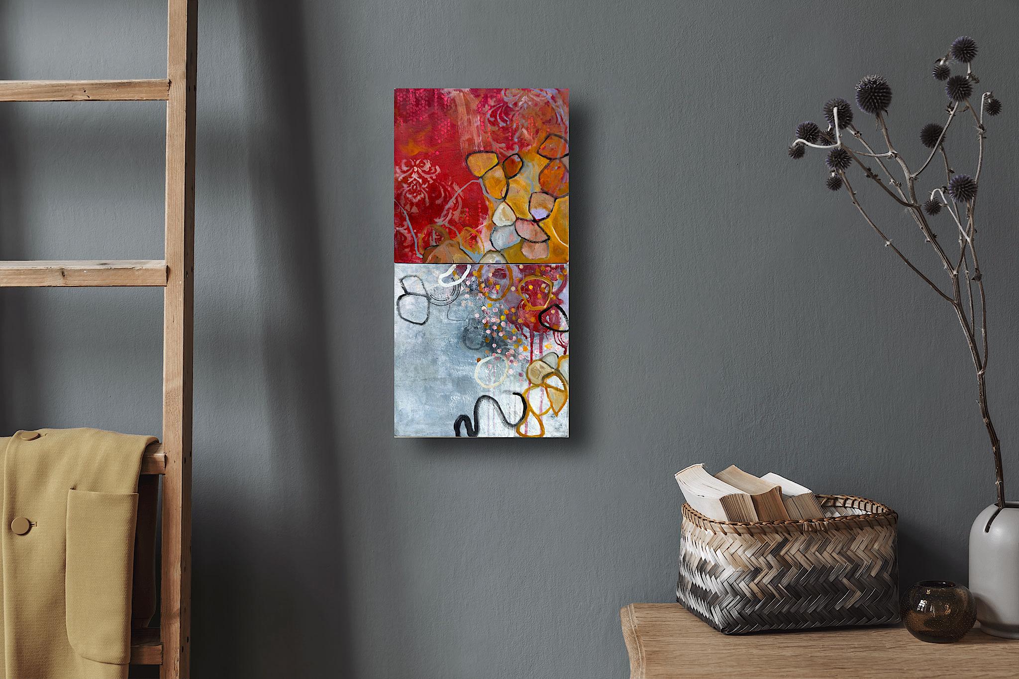 “water bearer”, Abstract, Blue, Red, Gold, Orange, Pink, Acrylic Painting, 2024 For Sale 8
