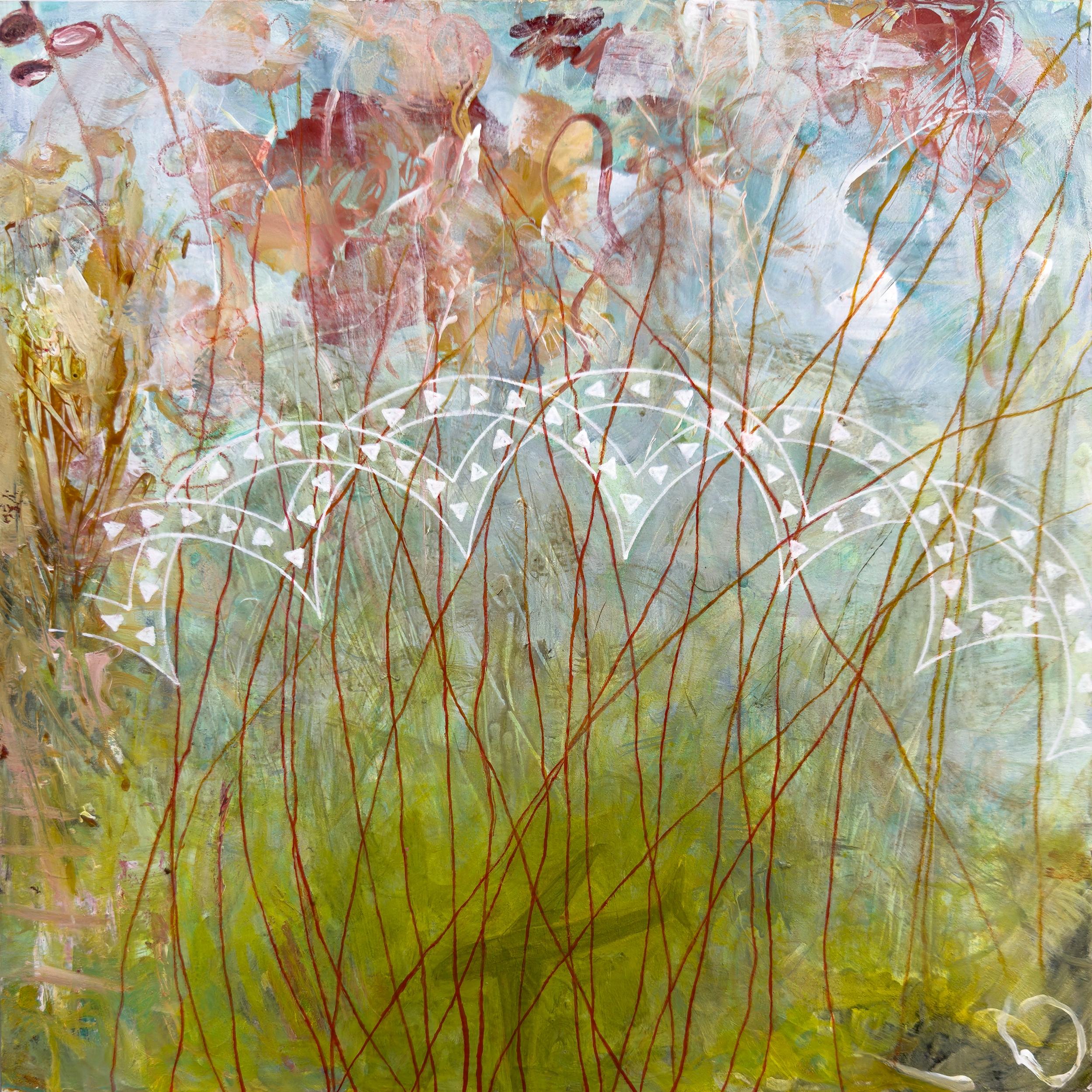 Landscape Painting Sandra Cohen - « Quand nous arrivées au milieu de nulle part », abstrait, fleurs, peinture acrylique