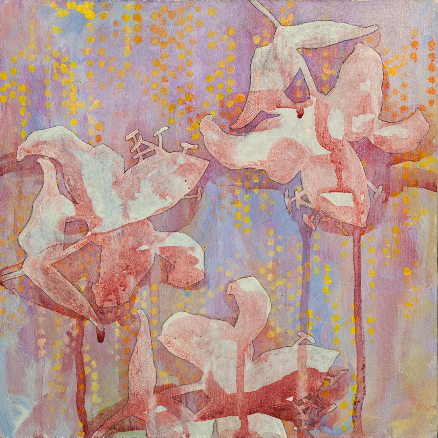 "where were you?", contemporary, flowers, pink, orange, purple, white, painting - Mixed Media Art by Sandra Cohen