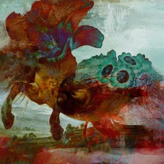"Keening", Contemporary, Surrealist, Landscape, Blue, Red, Brown, Horse, Print