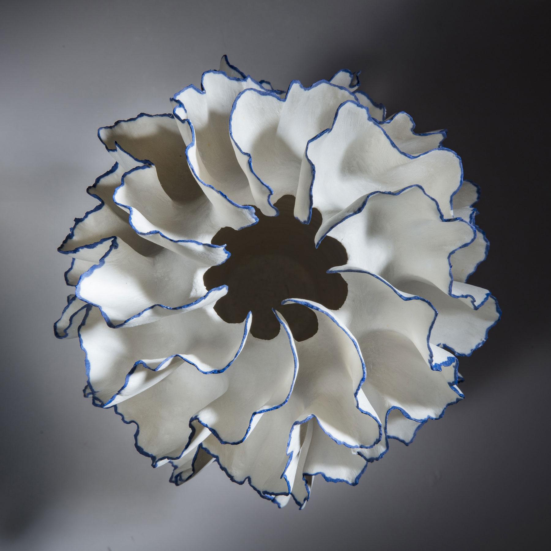 Danish Sandra Davolio White Ceramic Vase with Blue Edges