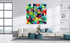 Fish - a colourfully vibrant abstract painting 60" x 60"