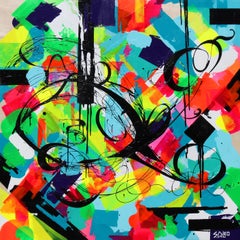Fish - a colourfully vibrant abstract painting 60" x 60"