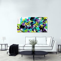 MY SECRET LIFE - a colourful vibrant abstract painting 24" x 48"