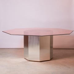 Sandra e Raimondo 180 Large Glass and Wood Pink Dining Table