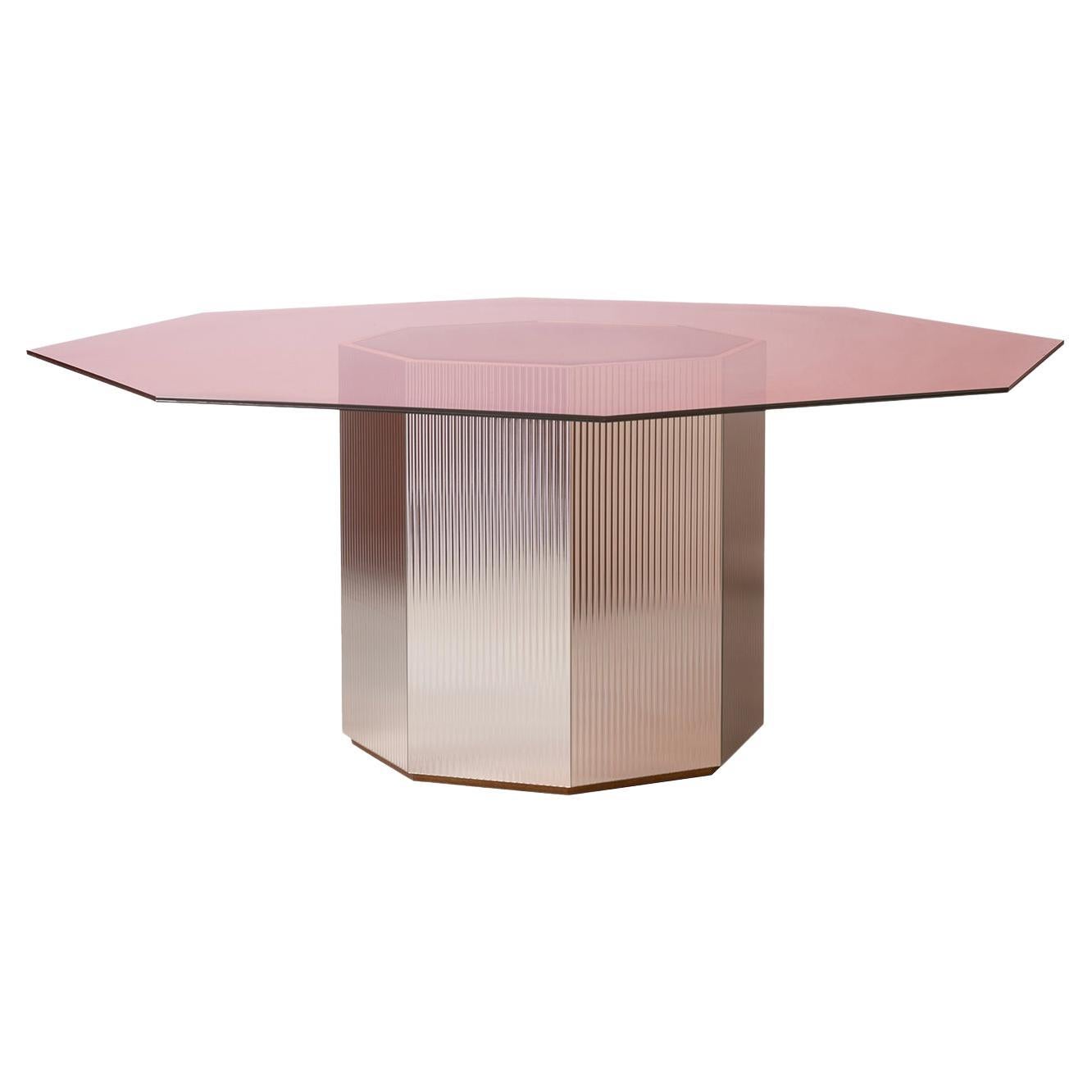 Sandra e Raimondo 180 Large Glass and Wood Pink Dining Table For Sale
