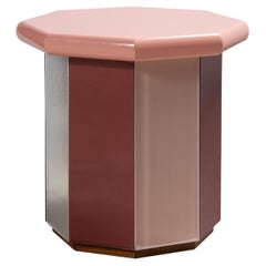 Sandra e Raimondo 35 Glossy Pink Wood and Glass Side Table