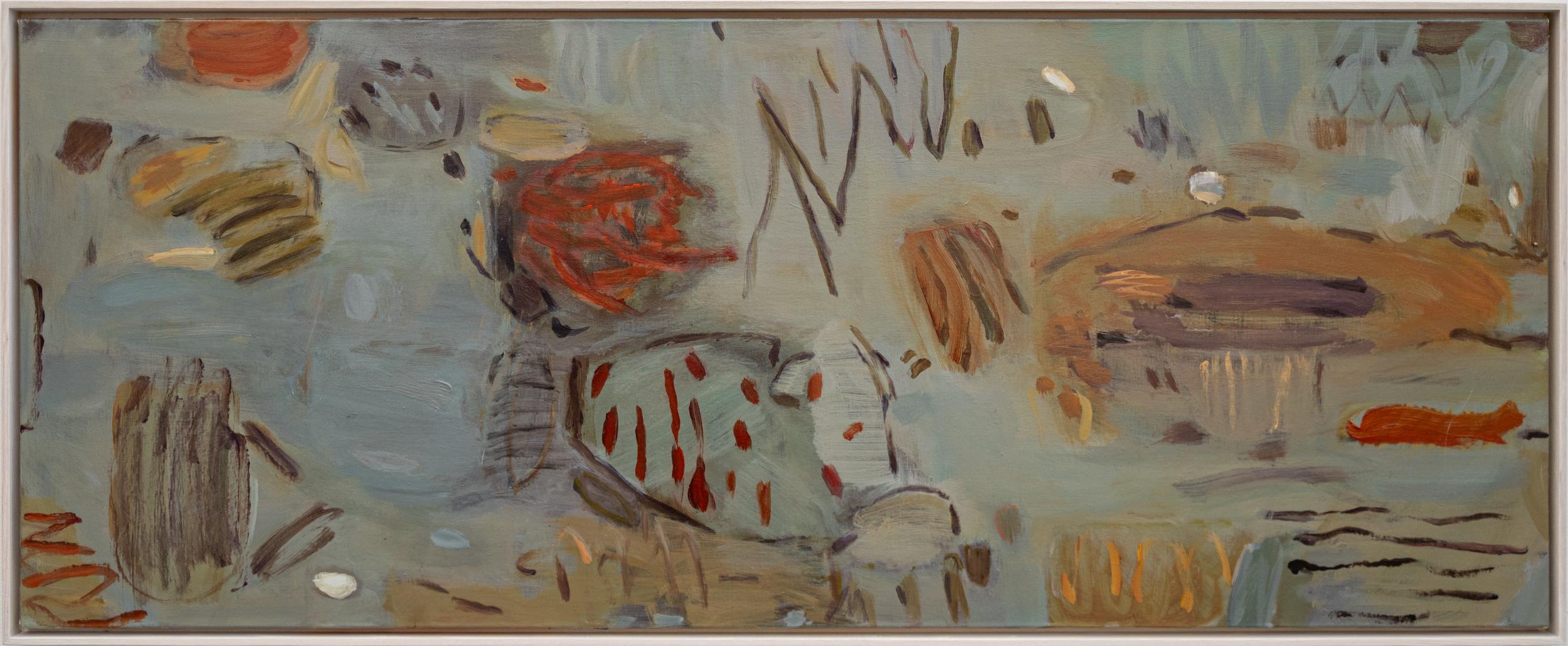Spotted Pond - Abstract Acrylic Painting on Canvas, Framed, Contemporary