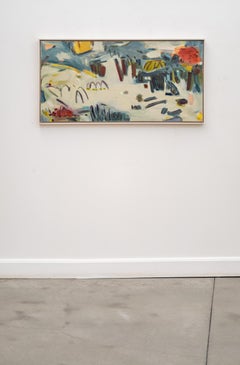 Spring Thaw - Abstract Acrylic Painting, Framed, Contemporary, 24x48 in