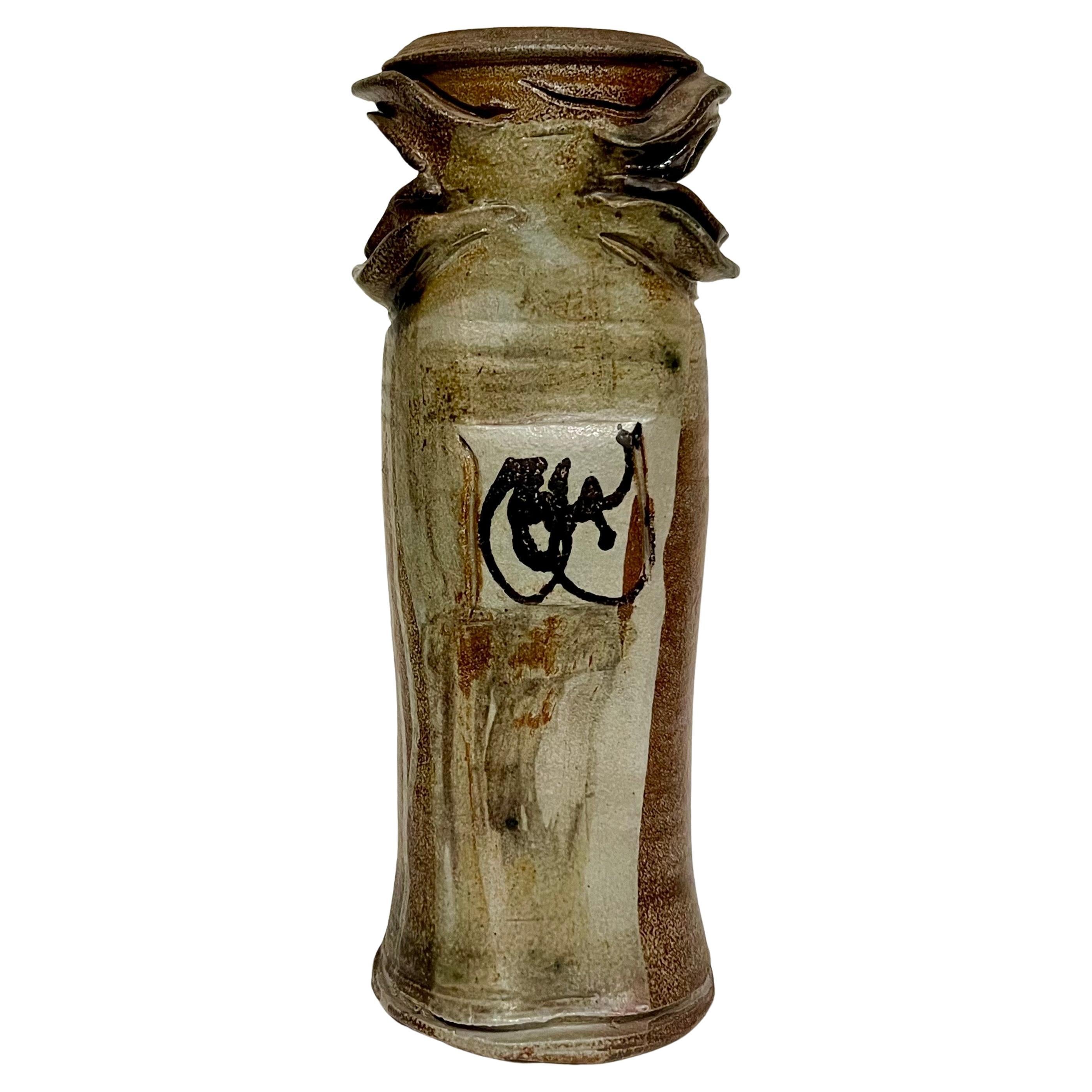 Sandra Johnstone Tall Abstract Stoneware Vase c1970s California