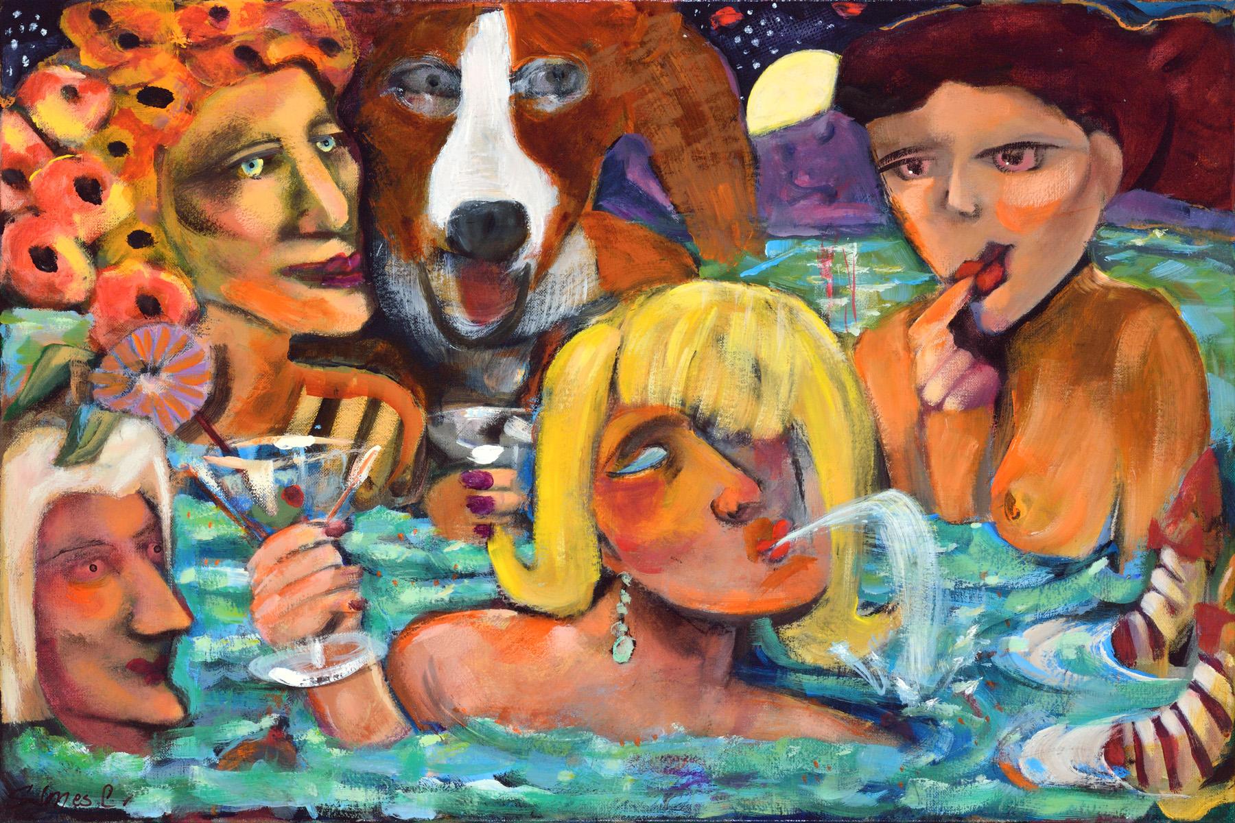 Sandra Jones Campbell Figurative Painting - "Keeping It Real In Coachella" contemporary expressionist figure painting 