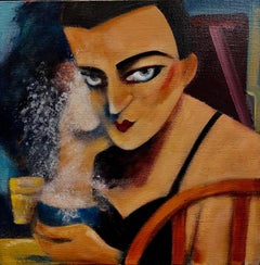 "Leon Has No Trouble With Powder" Modern Expressionist Figure acrylic painting