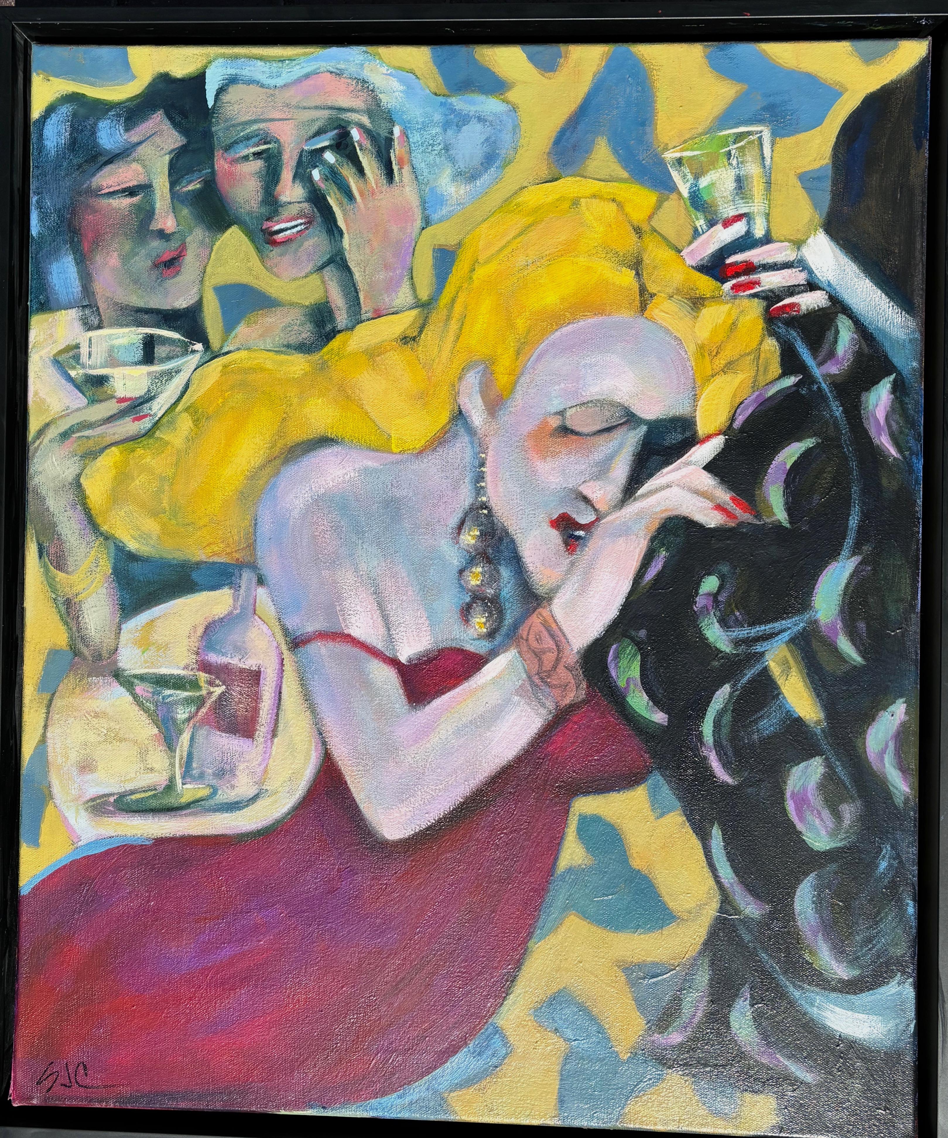 Sandra Jones Campbell Figurative Painting – „Margo ist eine echte Drag nach 10:30“  Moderner expressionistischer Expressionismus 