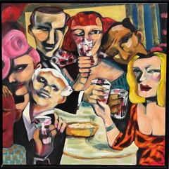 "Nickel Pinks At Barts Bar"  Modern Expressionist Figurative