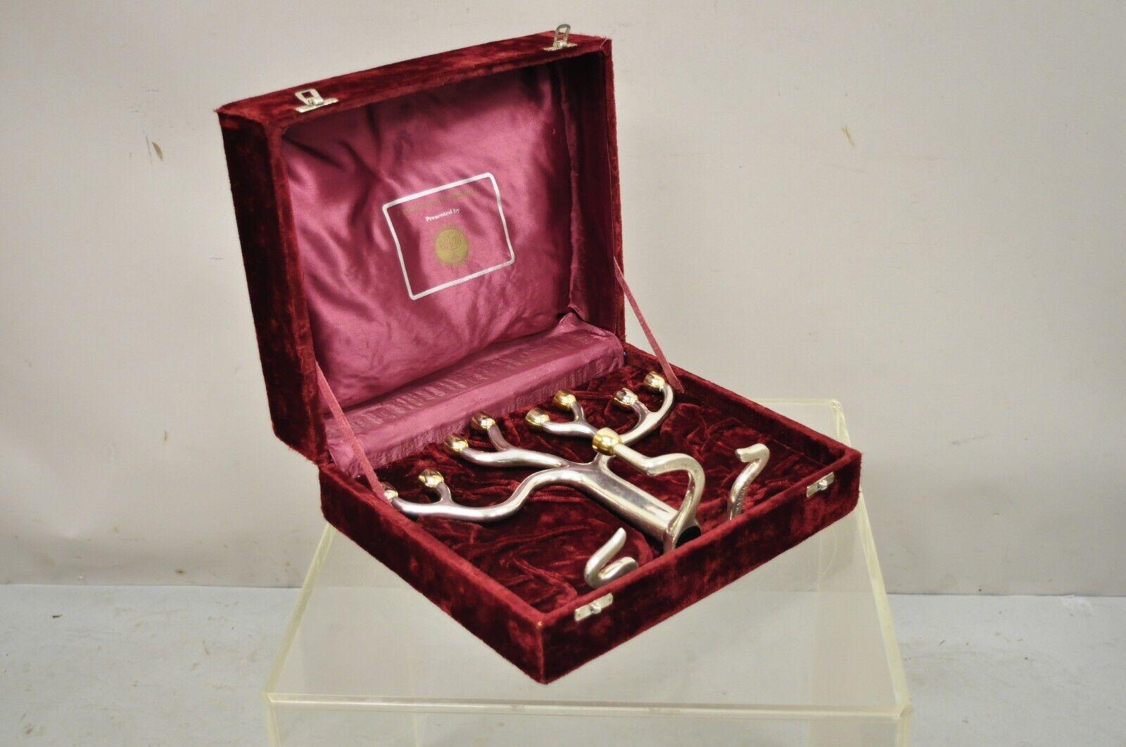 Sandra Kravitz for Rosenthal silver plate tree of life Judaica candlestick. Item features original box, original labels, clean modernist lines, quality American craftsmanship.Circa late 20th century. Measurements: 9