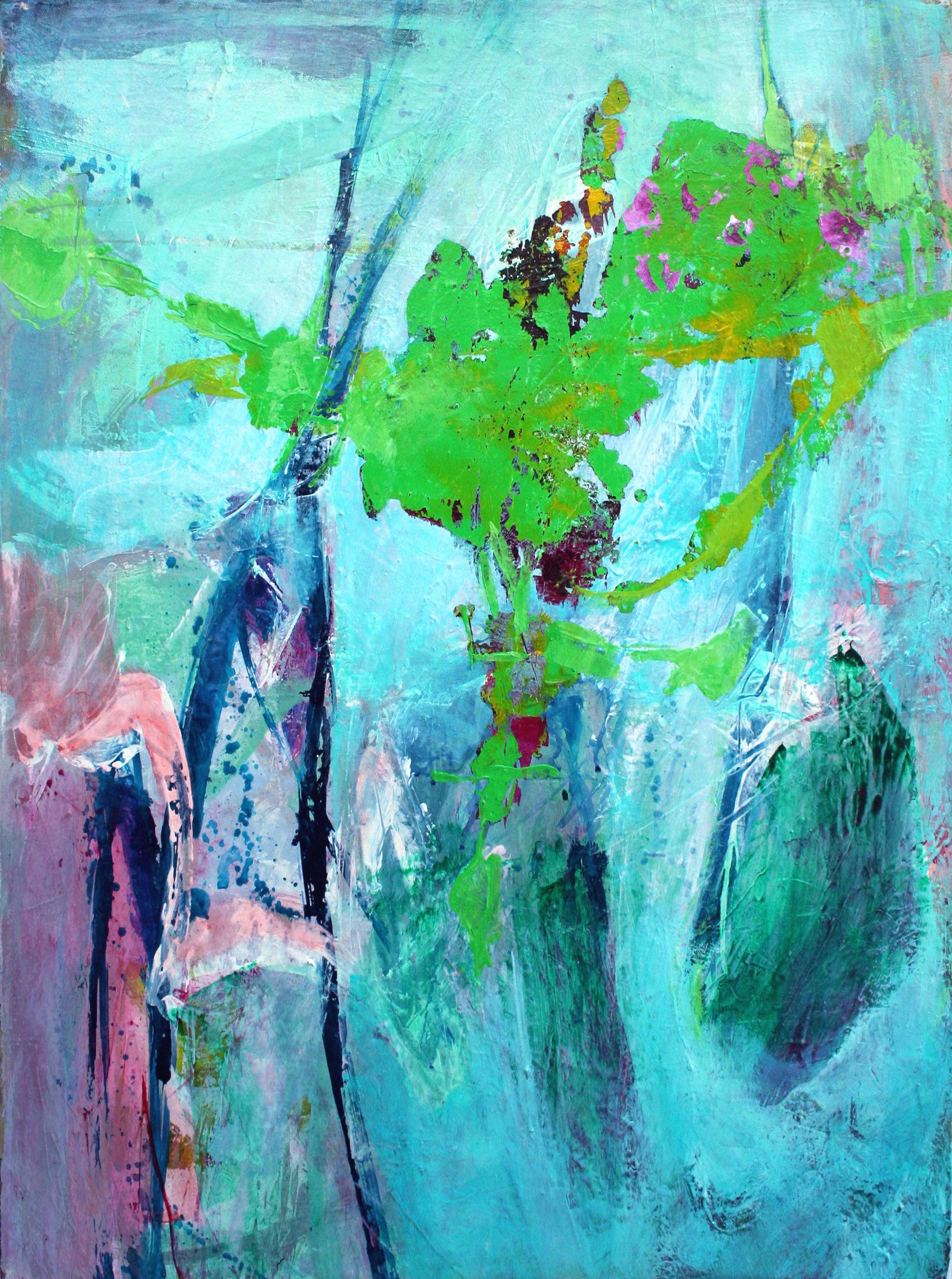 Sandra LaBou Abstract Painting - Green & Blue Abstract