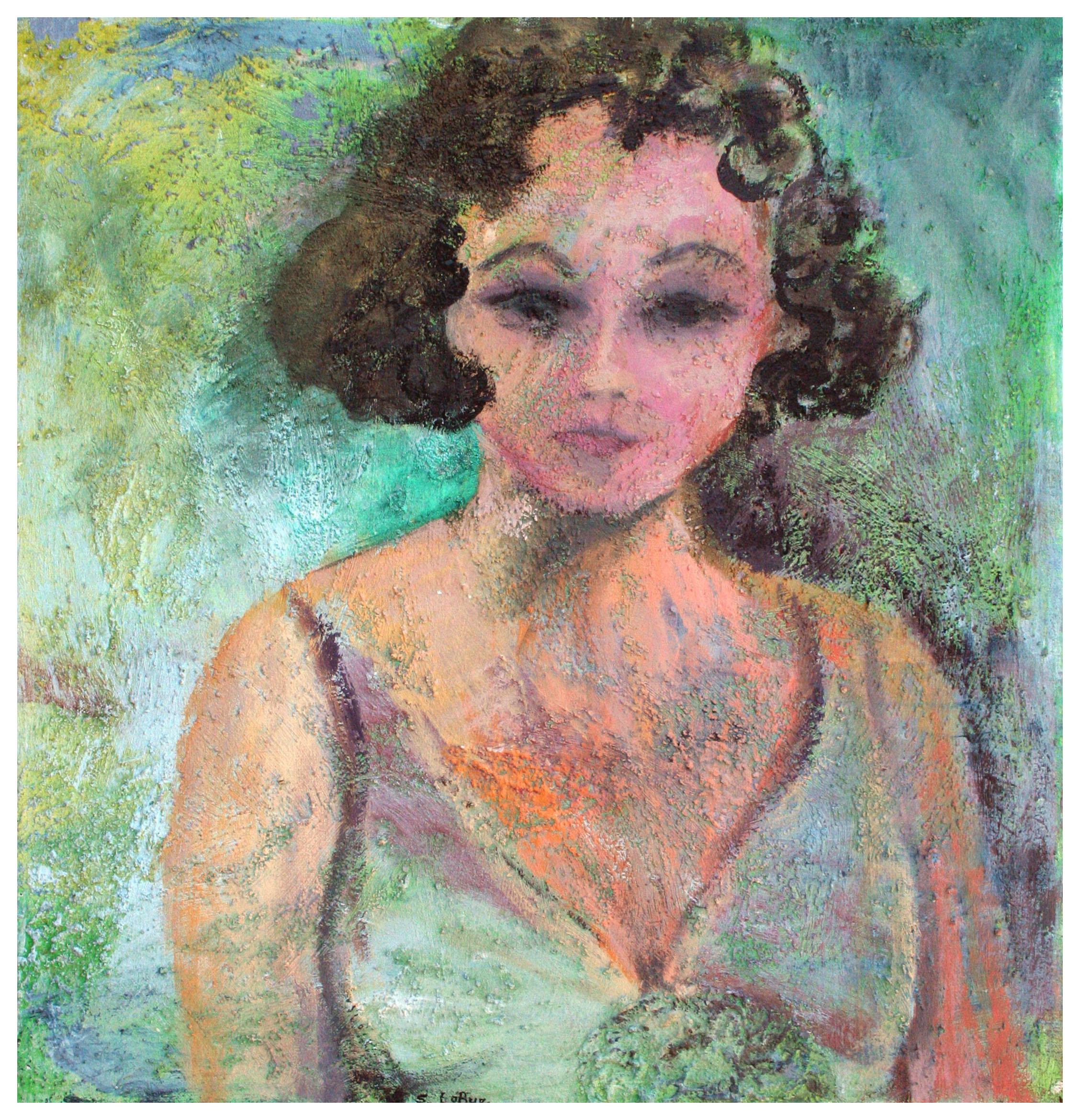 Figurative Painting Sandra LaBoue-Erba - Portrait autoportrait figuratif moderniste 