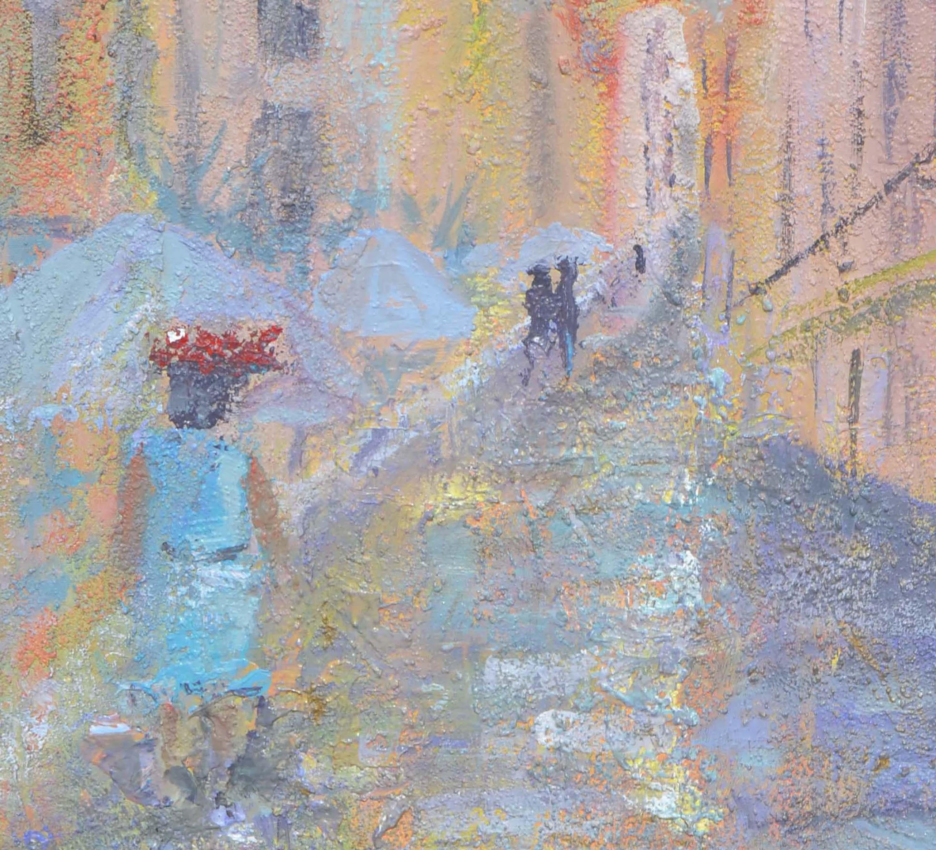 French Street Scene Landscape - American Impressionist Painting by Sandra LaBoue-Erba