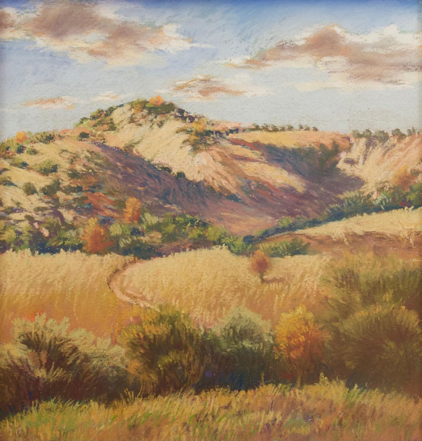 "Paisaje de ladera" Acuarela, Pastel Arte Campiña rural italiana de montaña
