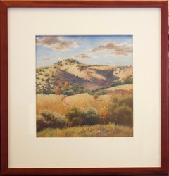 "Hillside Landscape" Watercolor, Pastel Art Italian Rural Mountain Countryside