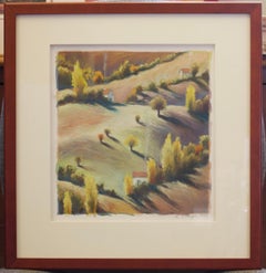 "View From San Constantino Albanese" Watercolor, Pastel Art of Mountain Village