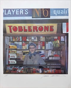 LADY LEICESTER SQUARE Signed Lithograph, Street Stall Vendor, West End London