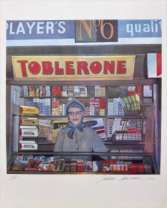 Vintage LADY LEICESTER SQUARE Signed Lithograph, Street Stall Vendor, West End London