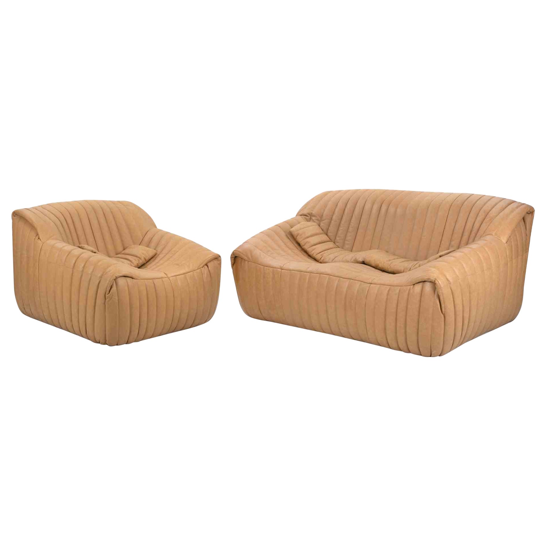 Fauteuil et canapé à deux places en cuir "Sandra" pour Cinna, Italie, années 1980
