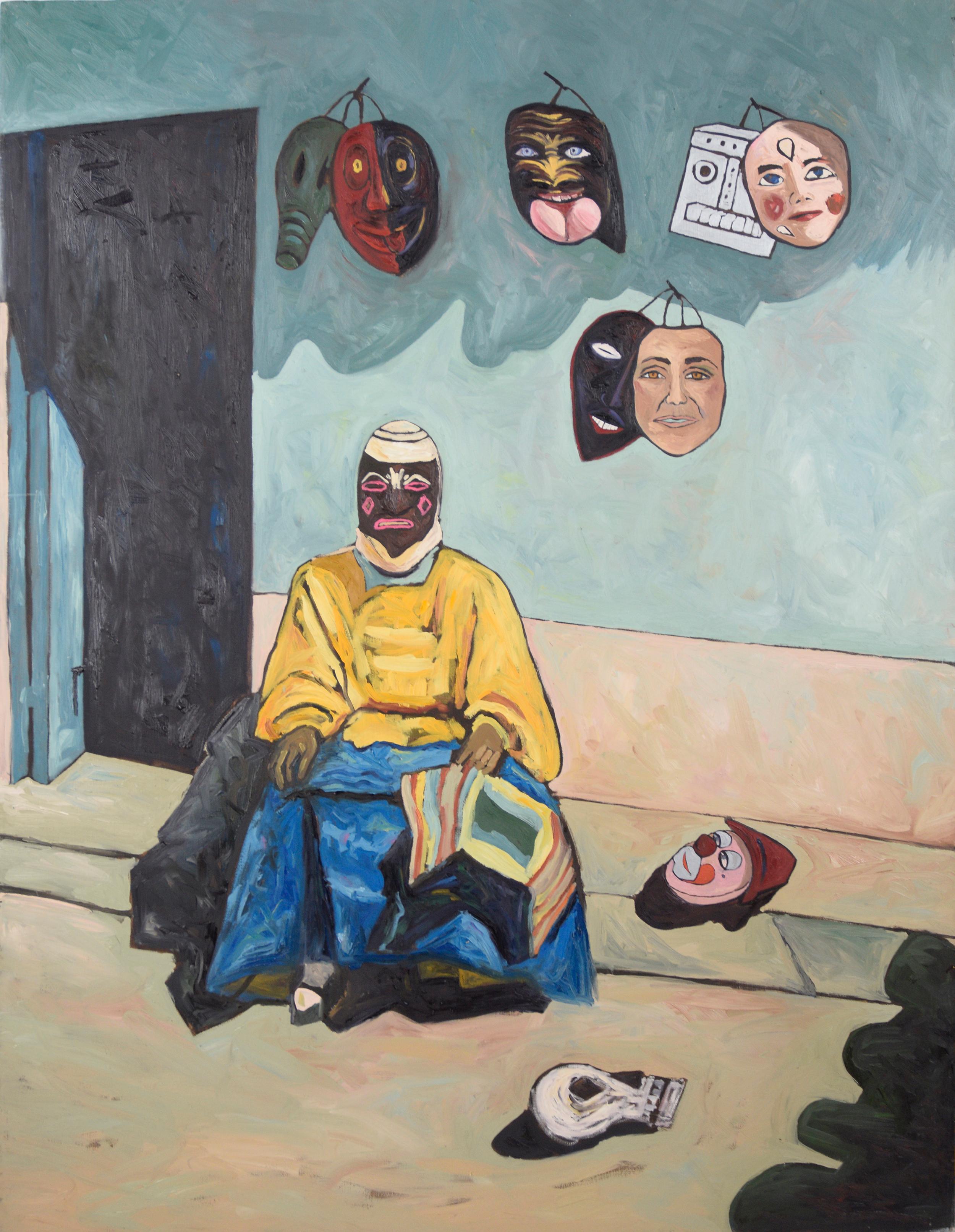 Sandra Lee Parsekian 'Which Mask?' Large Scale 1985 Figurative Oil