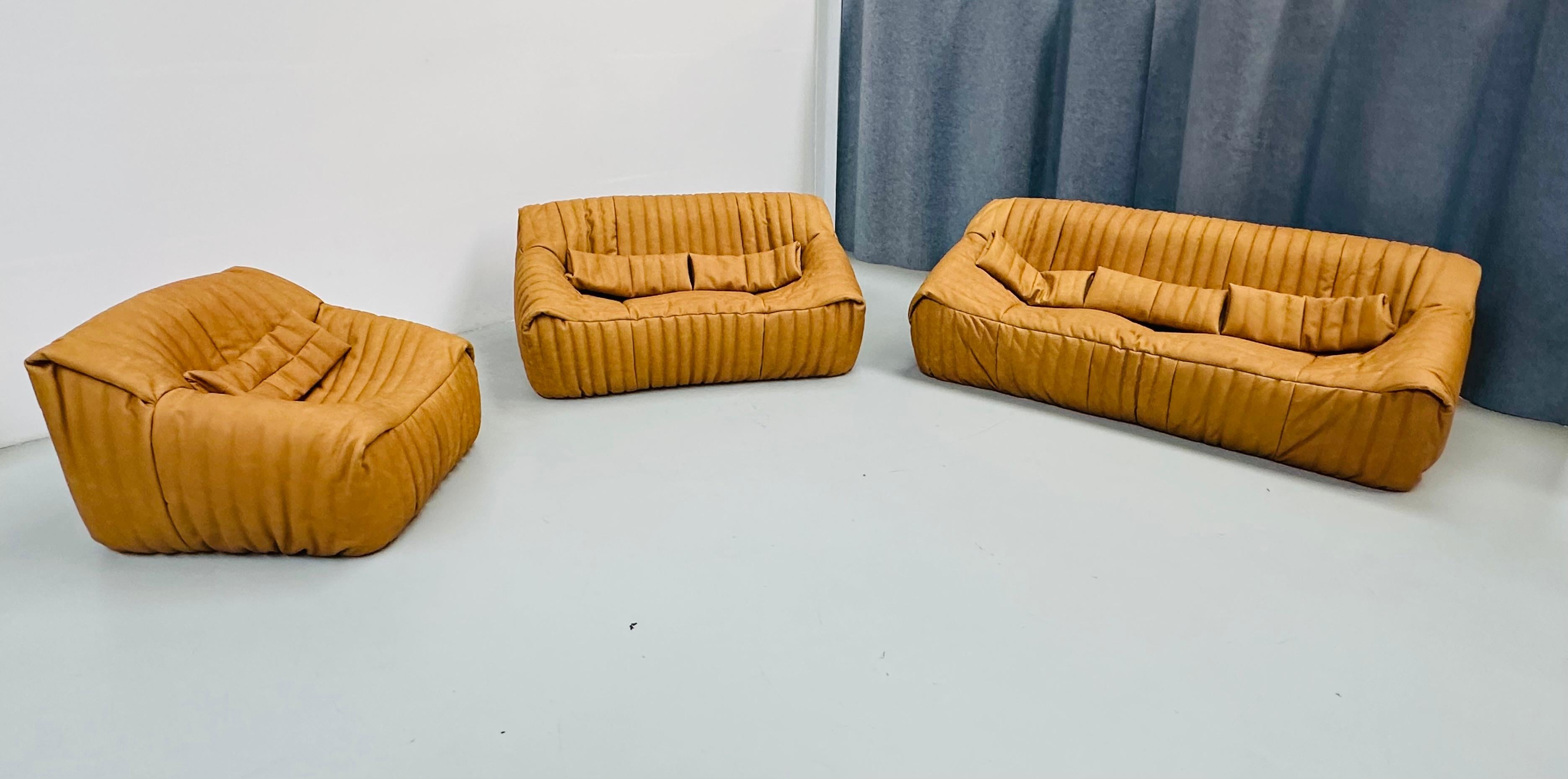 Sandra Living Room Set in Camel Leather by A. Hieronimus for Cinna Ligne Roset. For Sale 11