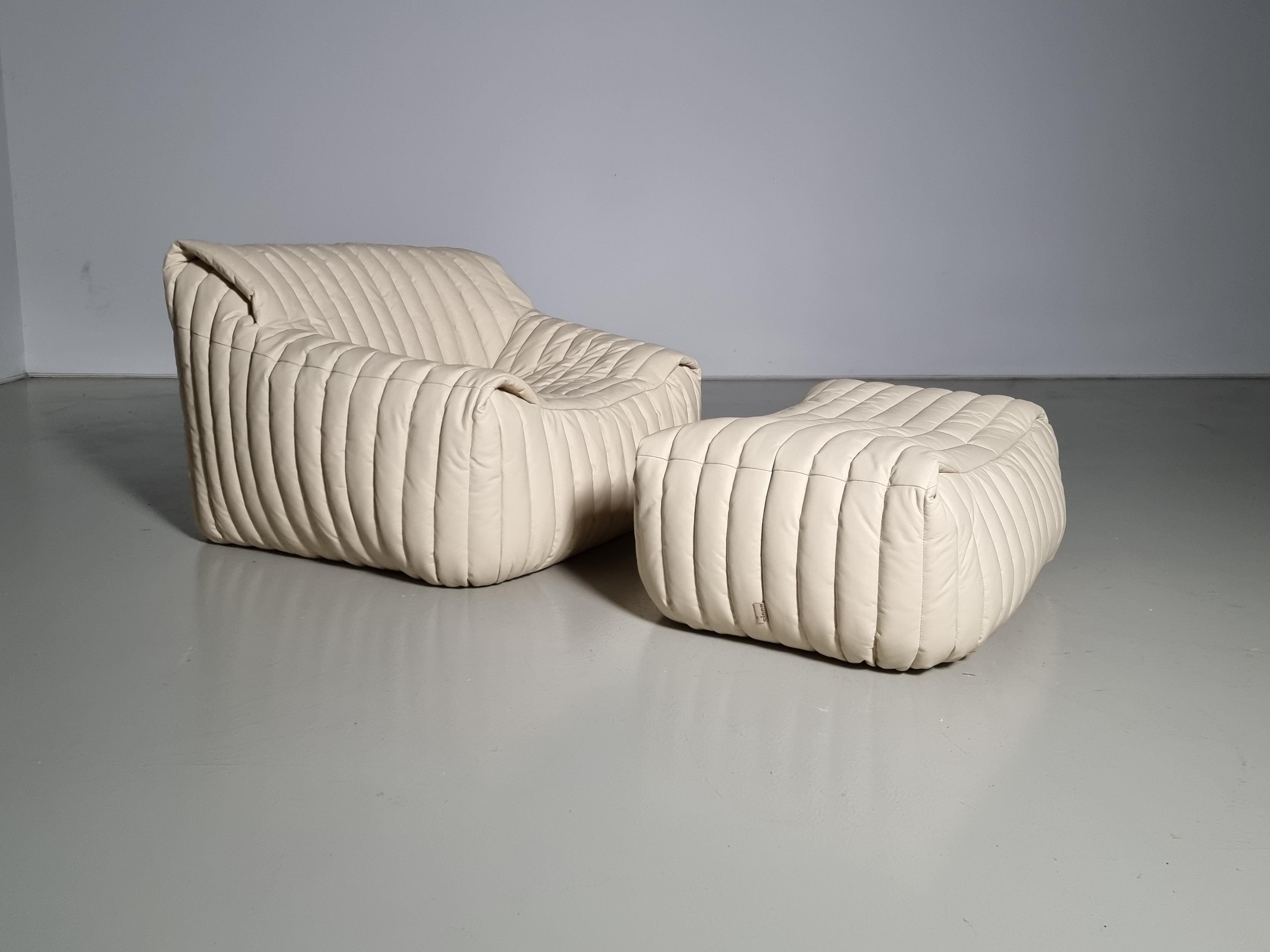 Fauteuil Vintage Ligne Roset Cinna Sandra Par Annie Hieronimus (1976) + Ottoman – Velours Rose