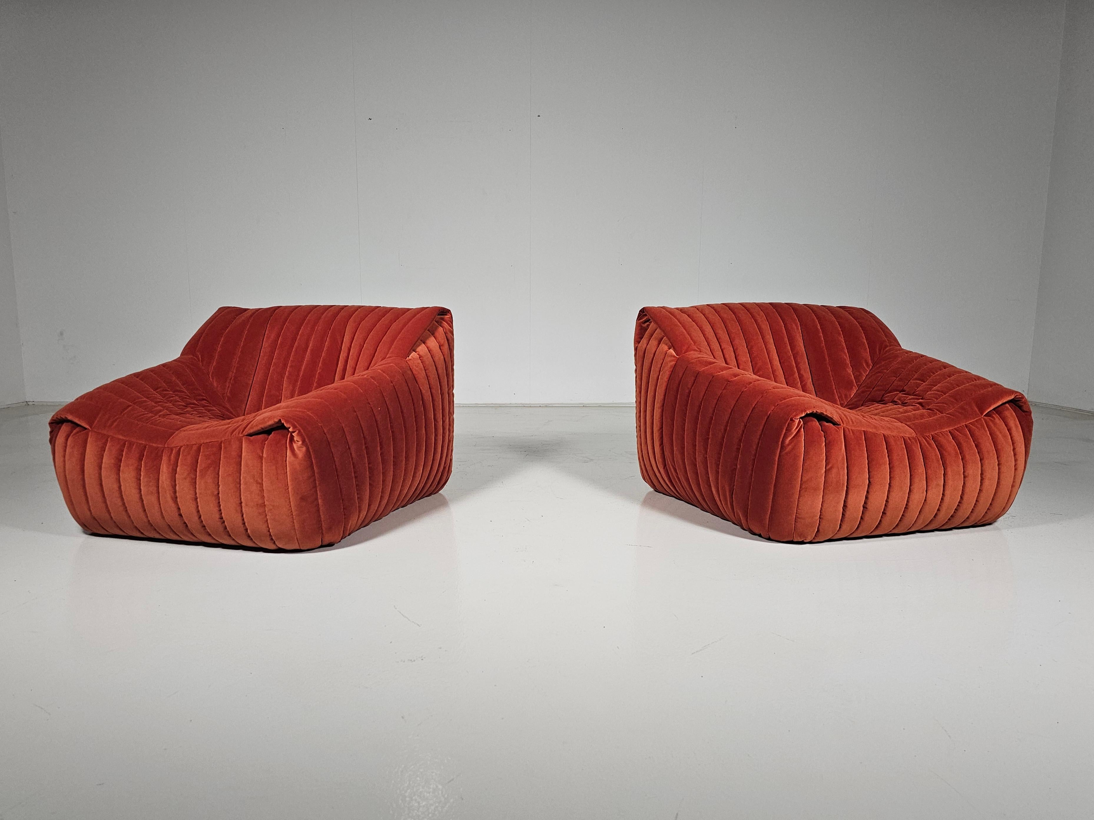 Velvet Sandra Lounge Chairs by Annie Hiéronimus for Cinna Ligne Roset, 1970s