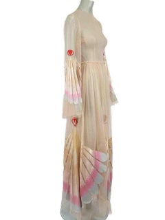 Sandra Mansour Beige Lace Sheer Embroidered Dress Size XS