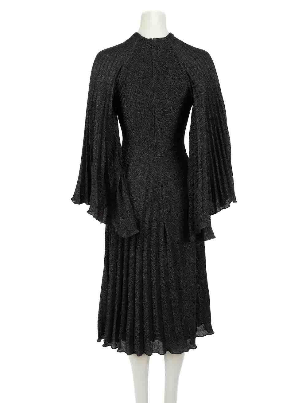Sandra Mansour Black Silk Pleated Midi Dress Size S In Excellent Condition In London, GB