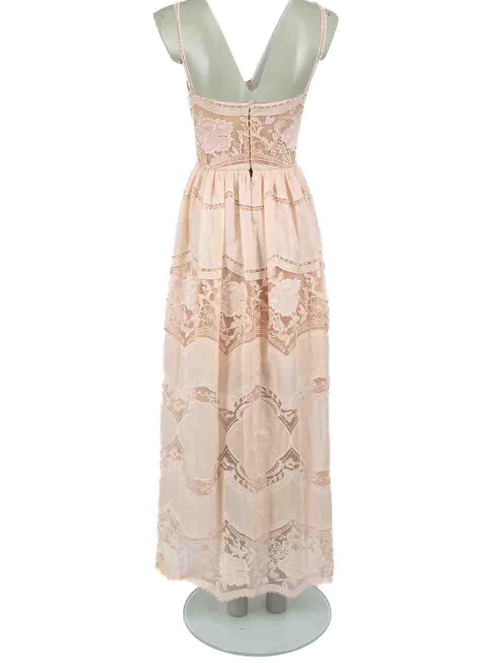 Sandra Mansour Pink Lace Midi Dress Size XS In Excellent Condition For Sale In London, GB