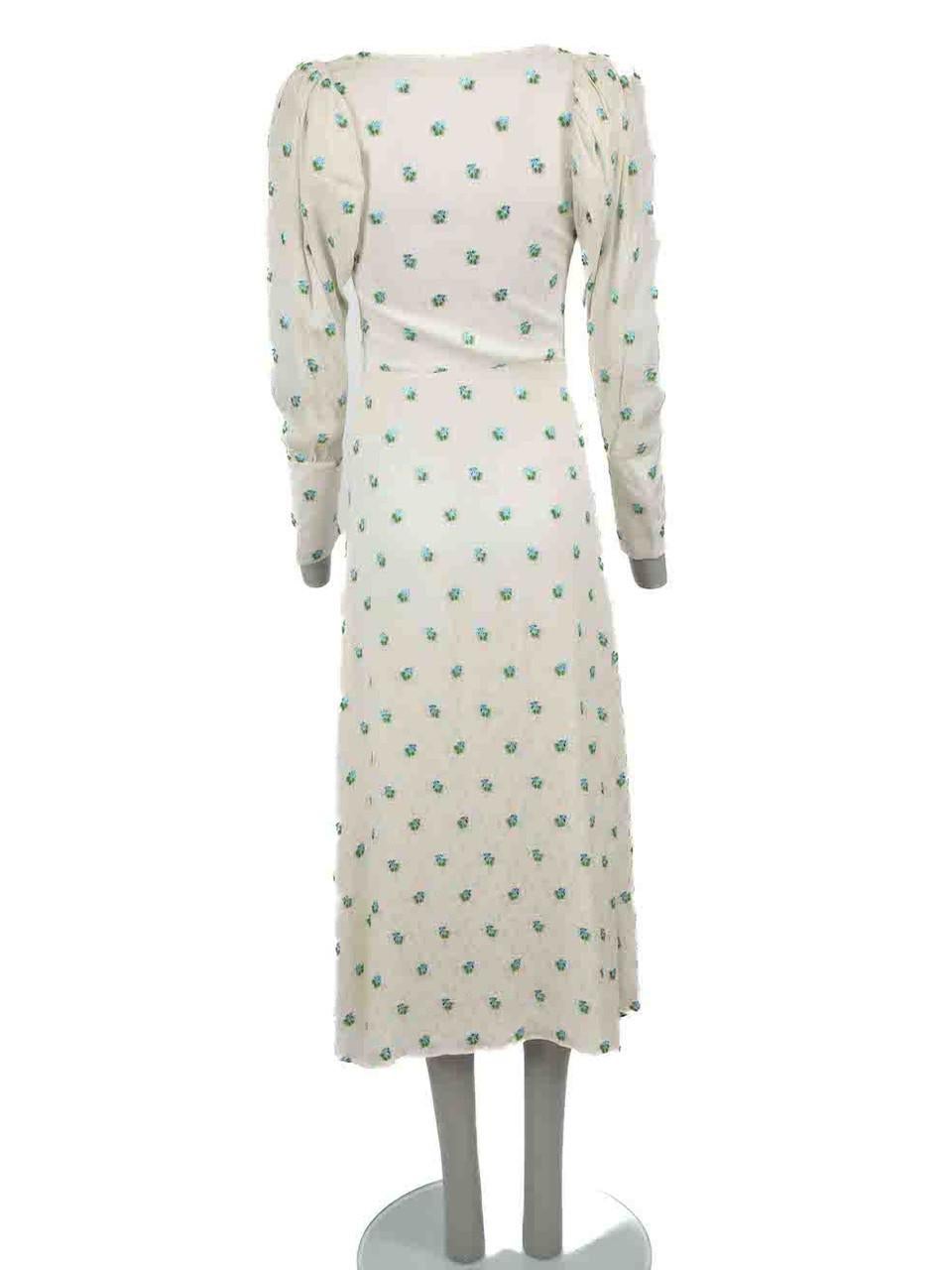 Sandra Mansour White Floral Midi Dress Size S In Excellent Condition For Sale In London, GB