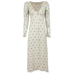 Sandra Mansour White Floral Midi Dress Size S