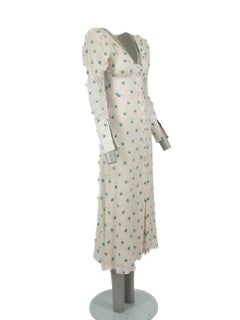 Sandra Mansour White Floral Pattern Midi Dress Size S