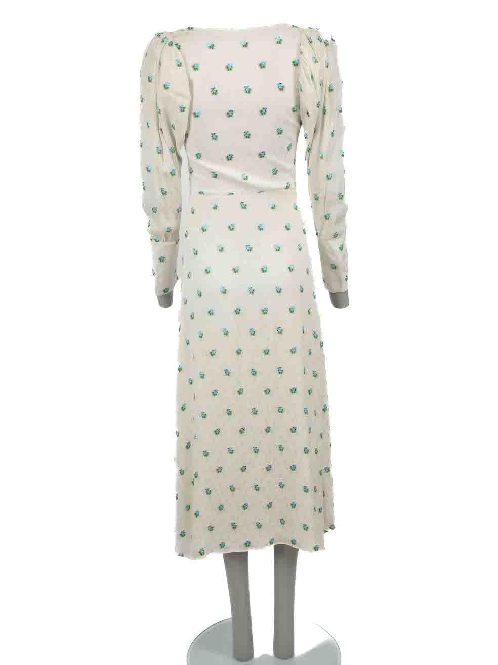 Sandra Mansour White Floral Pattern Midi Dress Size S In Excellent Condition In London, GB