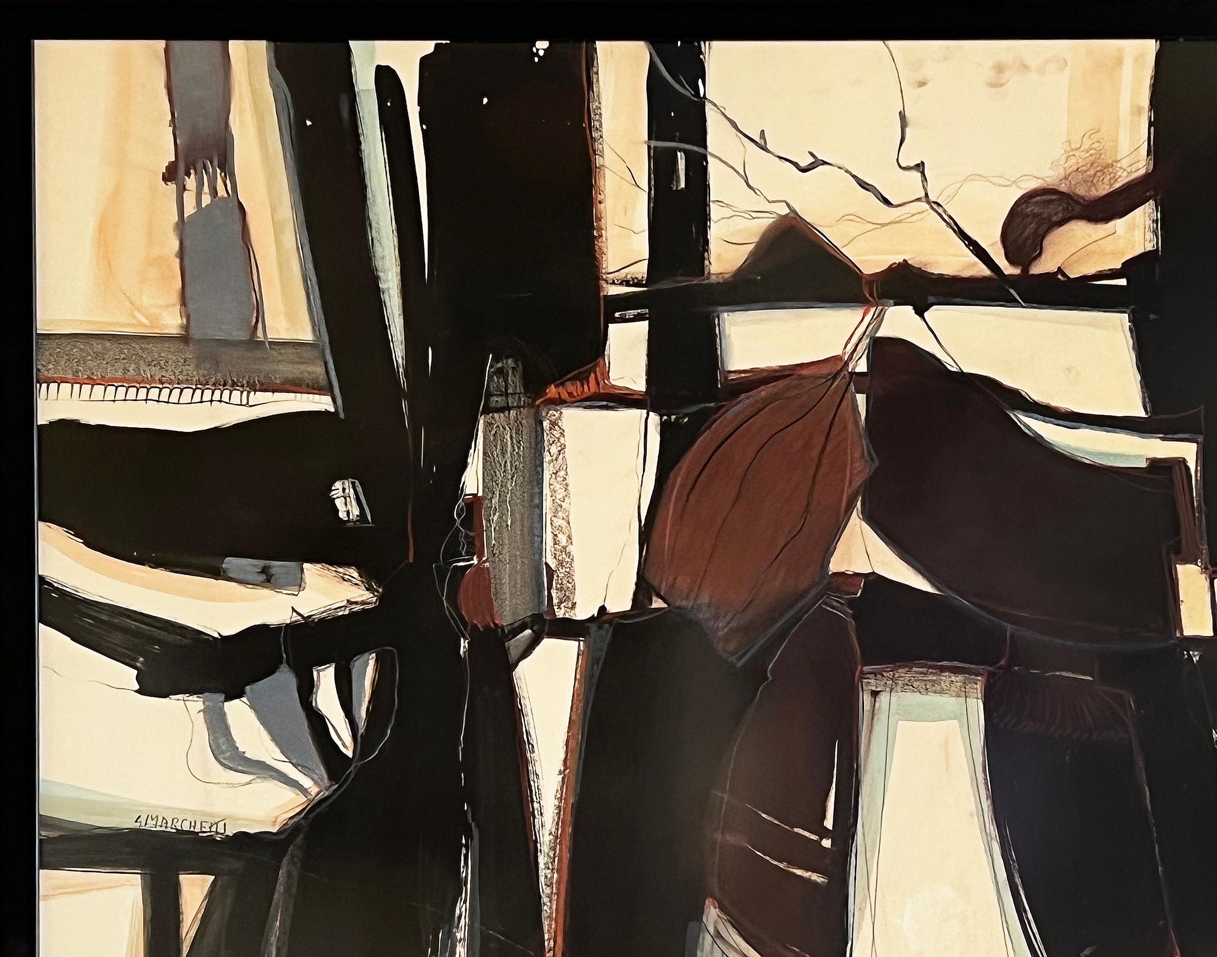 Übergroßes abstraktes Gemälde aus der Mitte des Jahrhunderts in Mischtechnik von Sandra Marchetti im Zustand „Gut“ im Angebot in Miami, FL