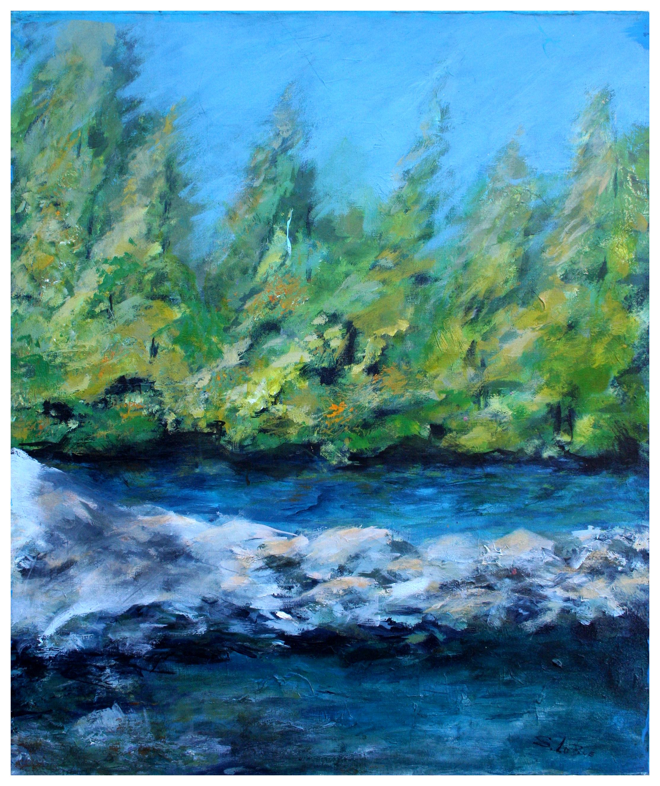 Sandra Marie Lobue-Erba Landscape Painting - Water Meets Land California Landscape