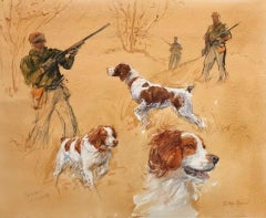 Contemporary Vignette of a Hunter and his Brittany Spaniel's Day in the Field
