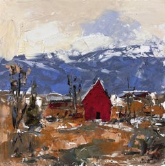 "Día de Otoño, " Casa Rústica Roja Pintura al óleo