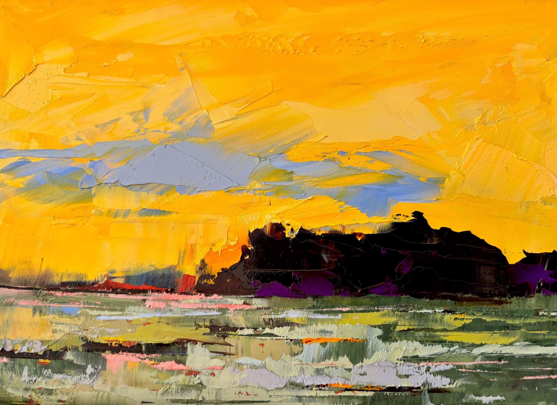 Sandra Pratt Landscape Painting - Evening
s Glow, 2025 - Abstract Expressionist Evening sky, Distant shore