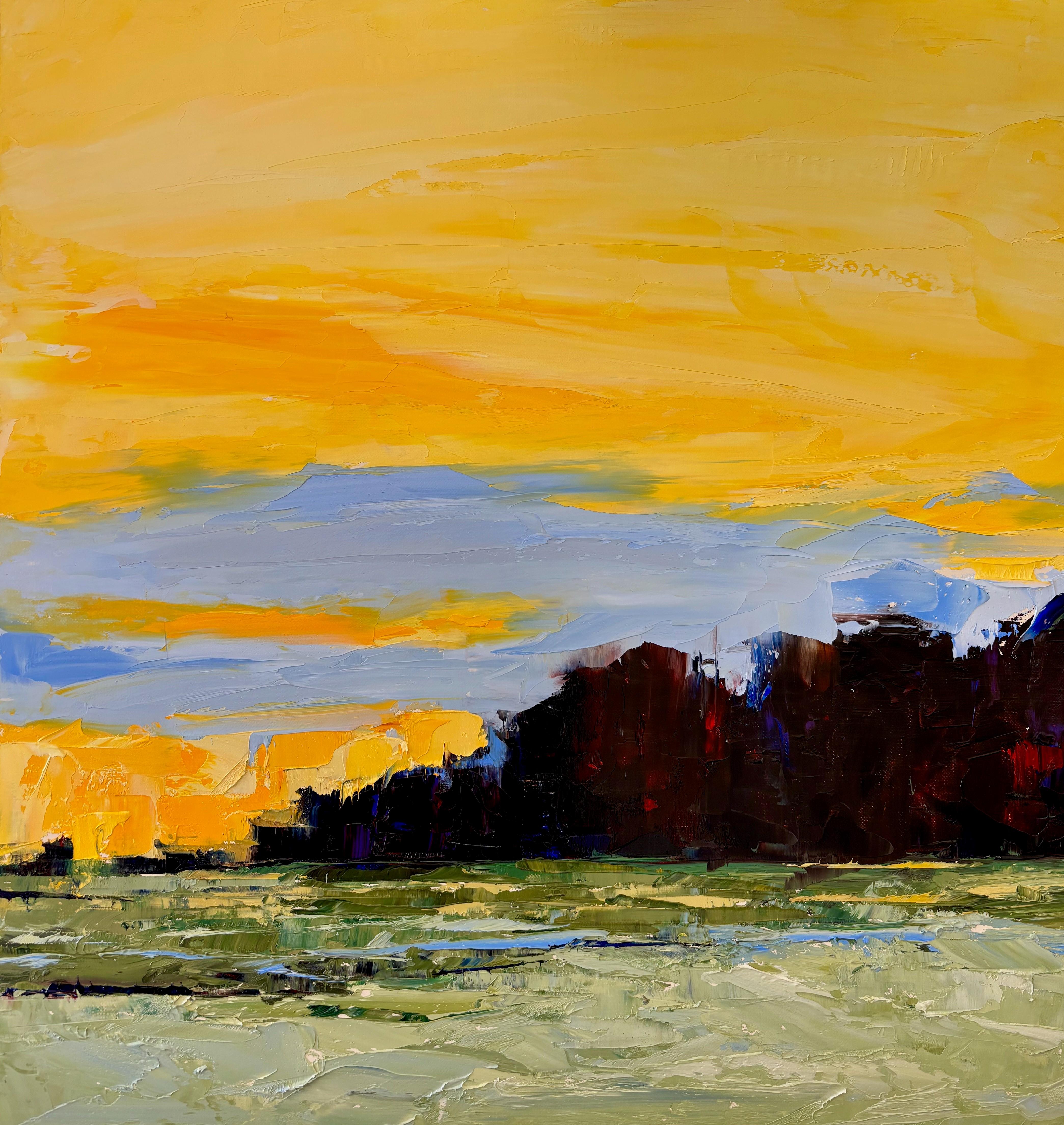 "Evening
s Glow" (2025), Original Impasto Landscape, Oil Painting