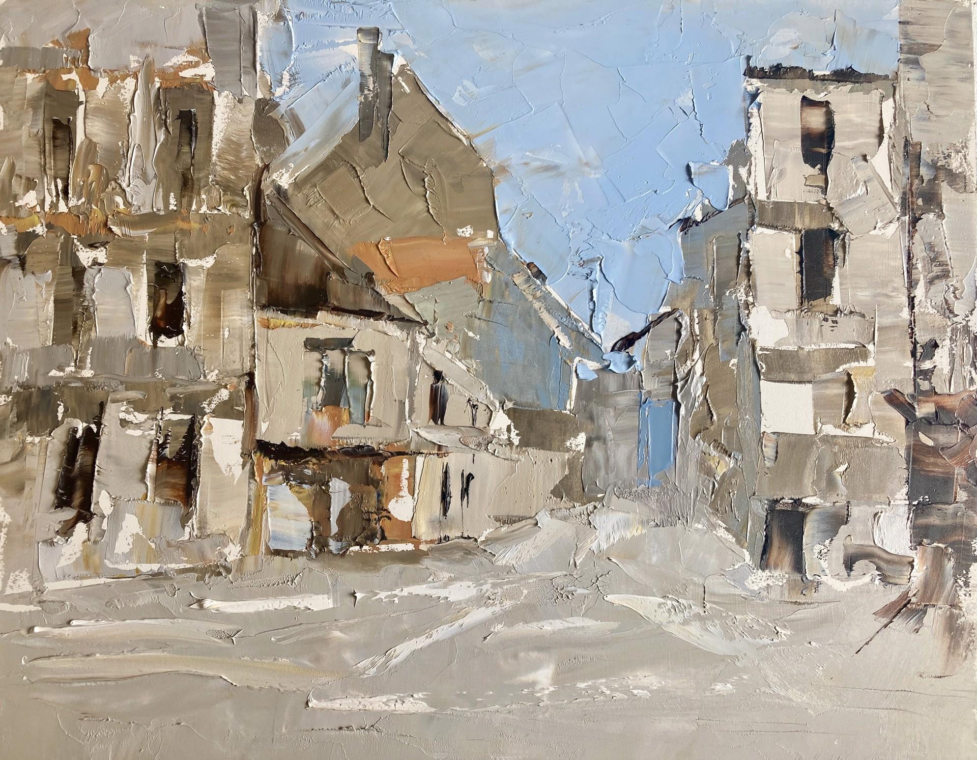 Sandra Pratt Landscape Painting – Französisches Dorf, 2025 - Zeitgenössisches französisches Dorf, Impressionistisches Ölgemälde