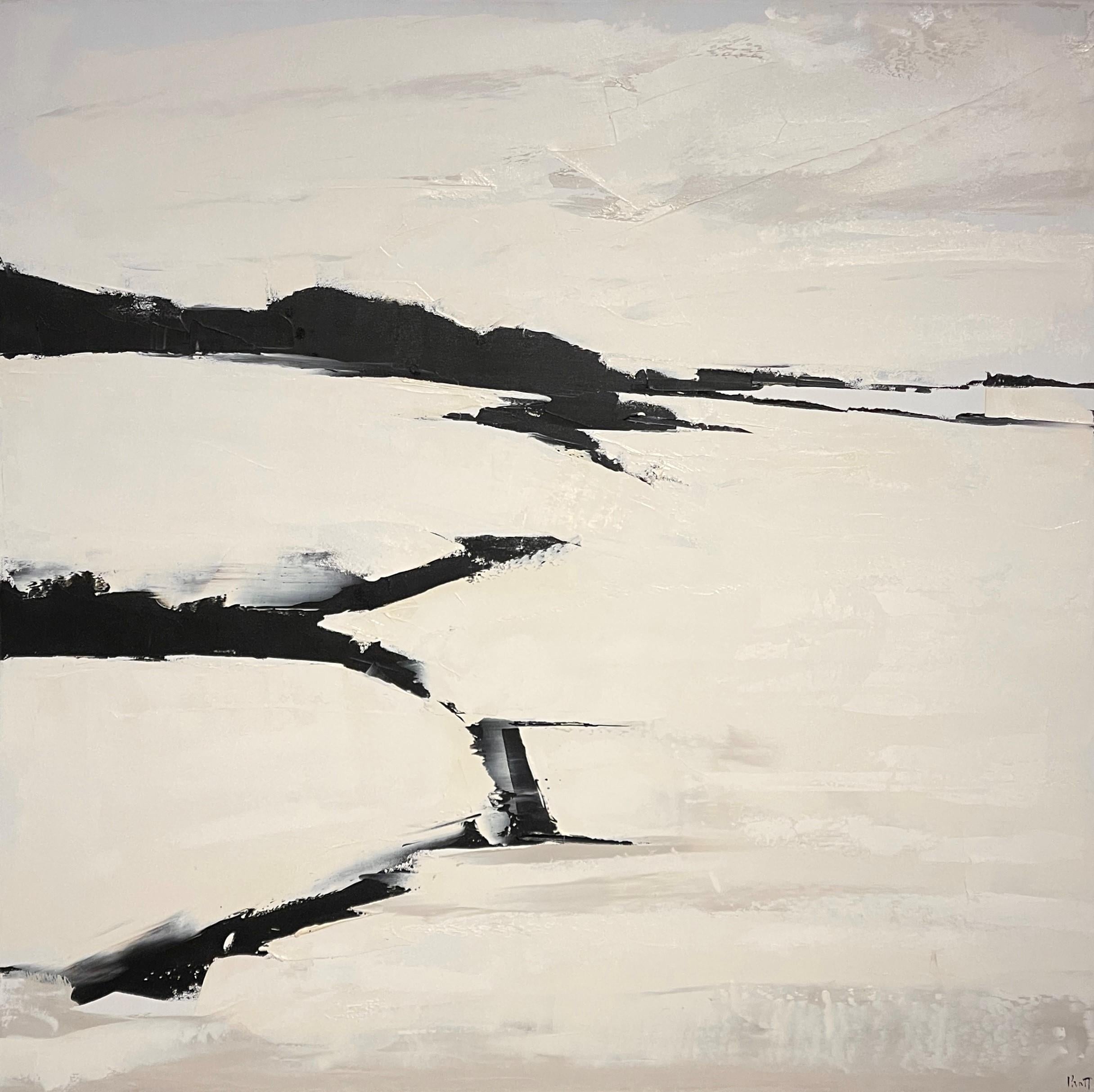 Sandra Pratt Landscape Painting – "Intersections" (2025), Original Minimalist Impasto Landscape, Oil Painting