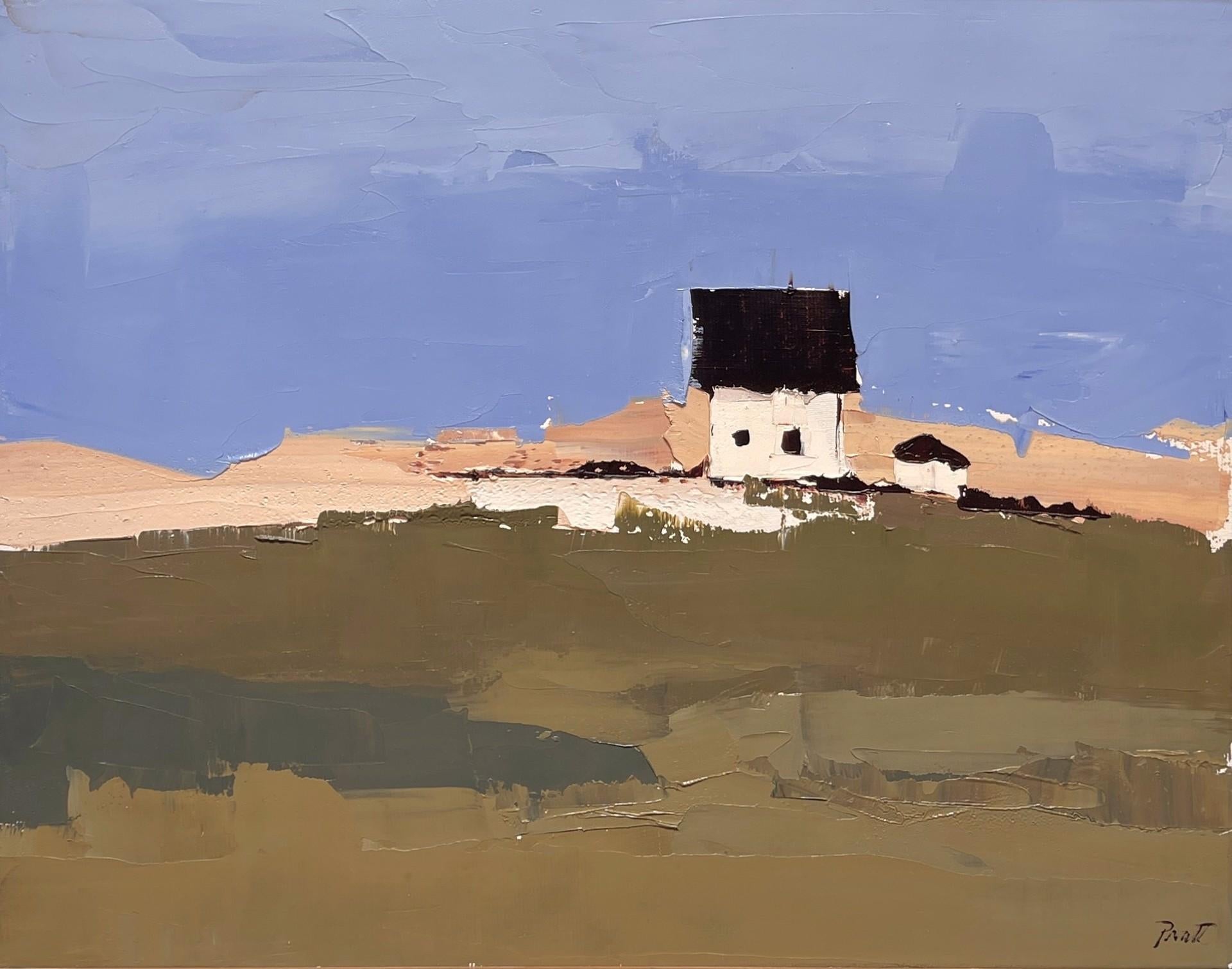 Sandra Pratt Figurative Painting – Irish House on Green II - Zeitgenössische Impasto-Landschaft, Ölgemälde