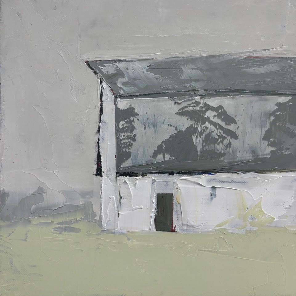 Sandra Pratt Figurative Painting - "Quiet Shelter" (2025), Original Impasto Oil Painting of White Barn